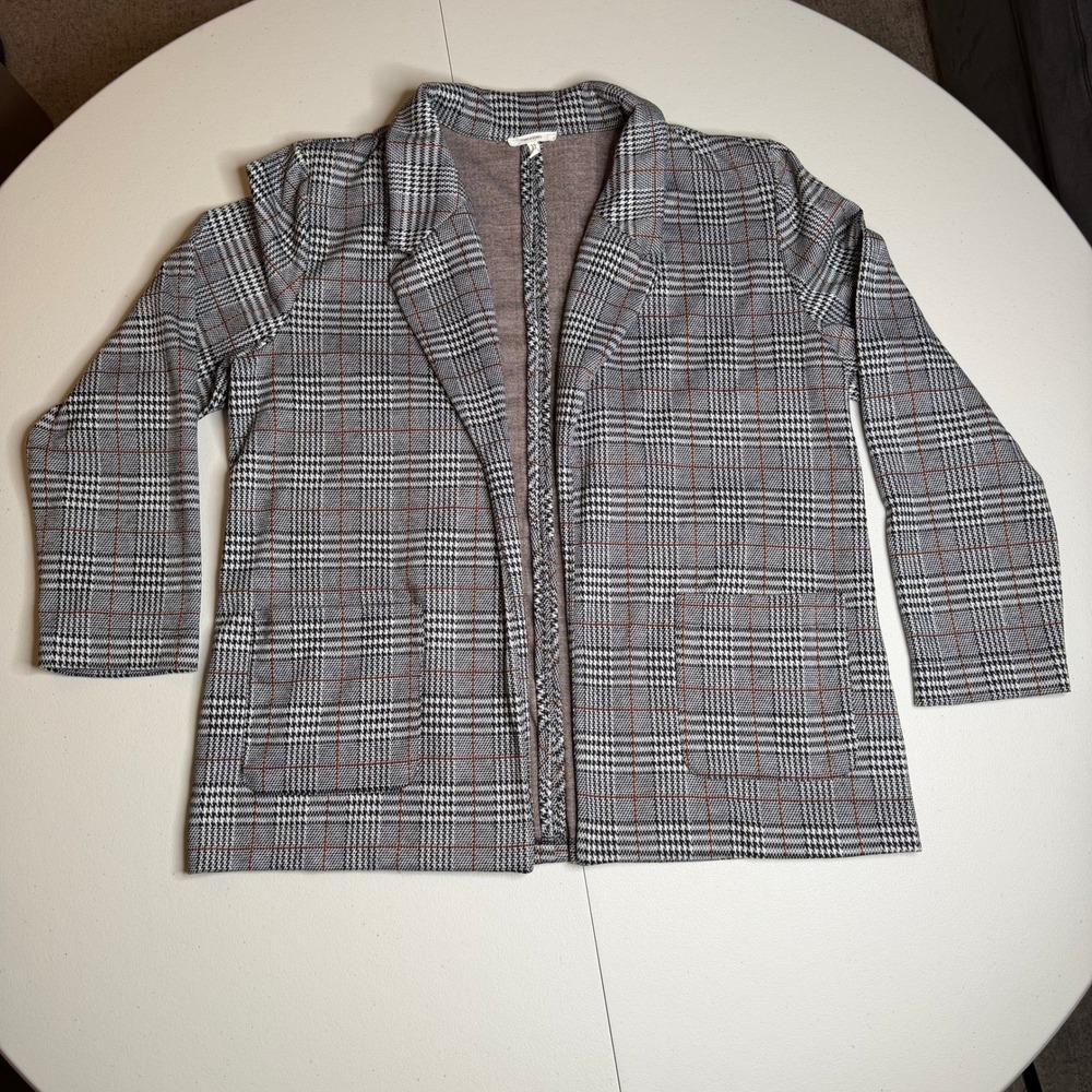 Maurices Womens XXL Glen Plaid Open Front Knit Blazer‎ Jacket Black White Rust